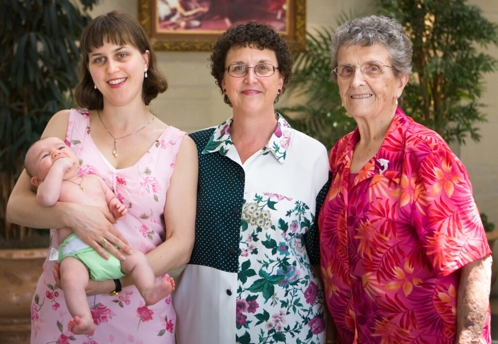 Four generations of one family: a baby boy, his mother, his maternal grandmother, and his maternal great-grandmother. (2008)