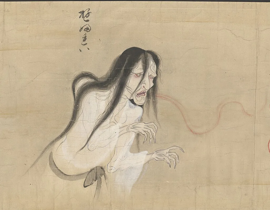 A depiction of a yūrei (ghost) from Bakemono no e, a Japanese illustrated manuscript from around 1700.