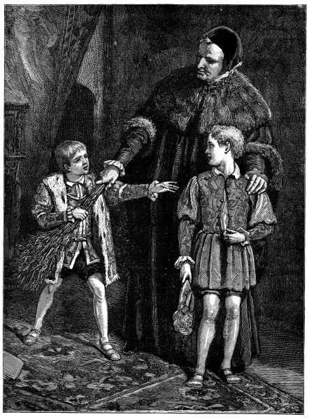 This illustration of Edward VI and his whipping boy was drawn by Walter S. Stacey before 1929. The image reflects the royal custom where a substitute was punished on the young king’s behalf.