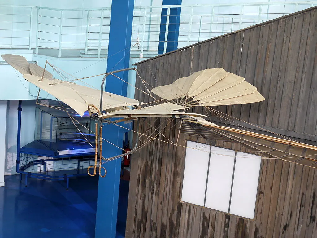 The Biot Massia handglider, built in 1879, is displayed at the Musée de l’Air et de l’Espace in Le Bourget, France.