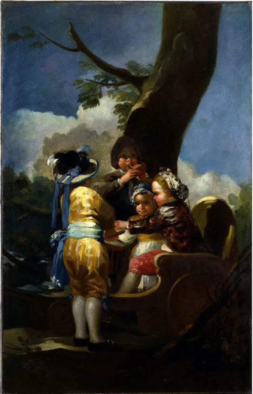 Francisco Goya painted Children with a Cart in 1778 as part of a series of tapestry designs for the bedroom of the Princes of Asturias at El Pardo.