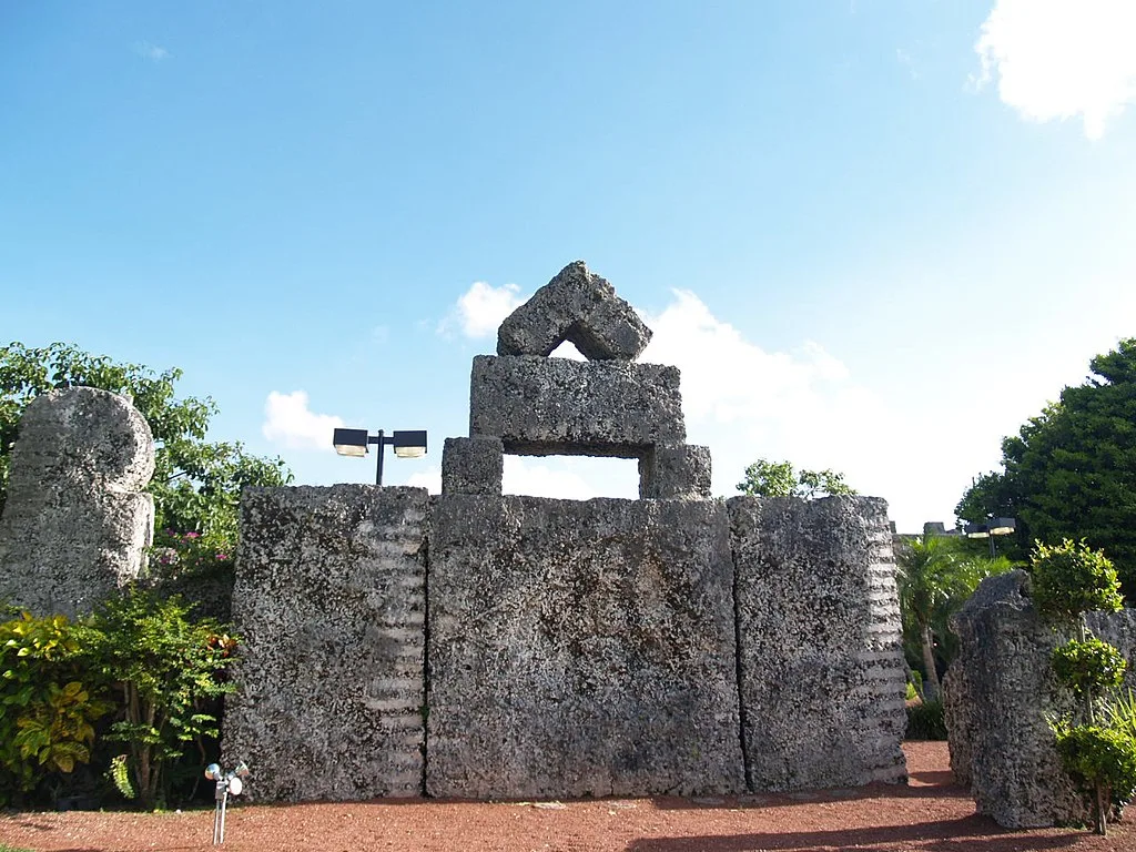 Coral Castle in Homestead, Florida is a stone structure created single-handedly by Edward Leedskalnin over decades.
