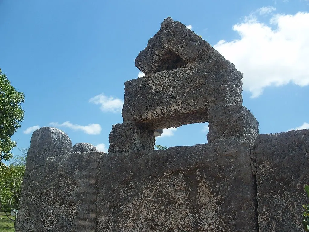 The “King Stone” at Coral Castle in Homestead, Florida is one of the site’s largest carved limestone blocks.