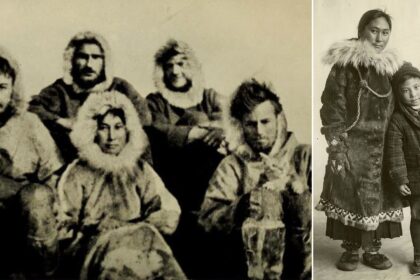 Ada Blackjack with Wrangel Island expedition team in 1921 and with her son Bennett in 1923
