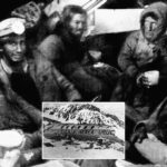 1972 Andes plane crash survivors of Uruguayan Air Force Flight 571 inside the fuselage with inset photo of the crashed aircraft in the mountains.