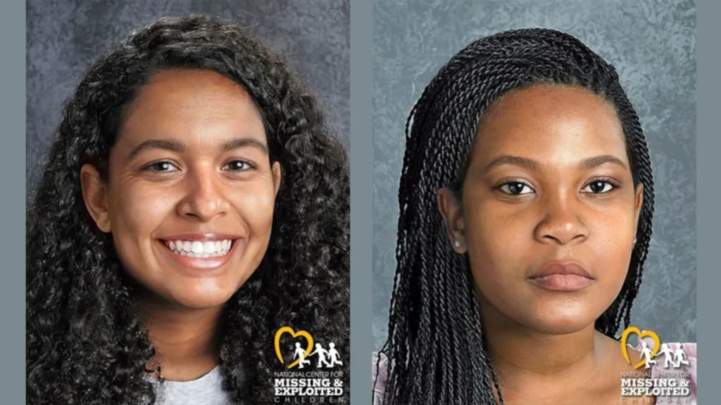 Age-progressed composite images of Tionda Bradley on the left and Diamond Bradley on the right, created by the National Center for Missing and Exploited Children in 2025 to depict how the sisters may look as adults.