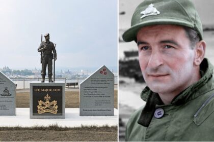 Léo Major colorised with Lévis monument to Zwolle liberation.