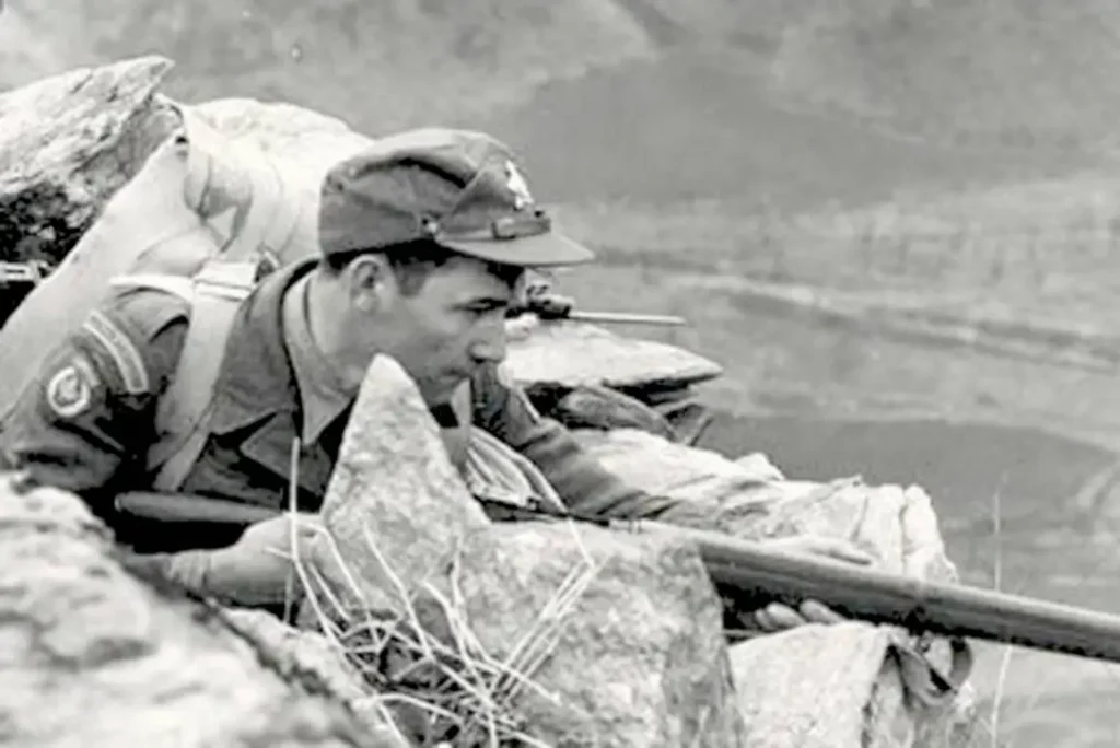 Sergeant Léo Major on Hill 355 during the Korean War in November 1951