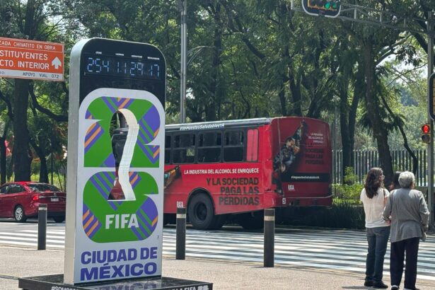 2026 FIFA World Cup countdown clock on Paseo de la Reforma in Mexico City as ticket price controversy grows