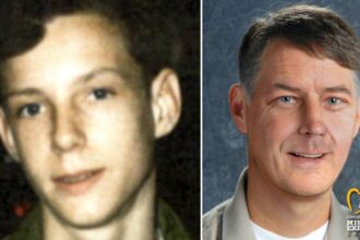 Side-by-side image of Norman Prater showing his unidentified 1973 facial case ID photo and an age-progressed image to age 55, after Dallas police identified him as a Rockport-area hit-and-run victim