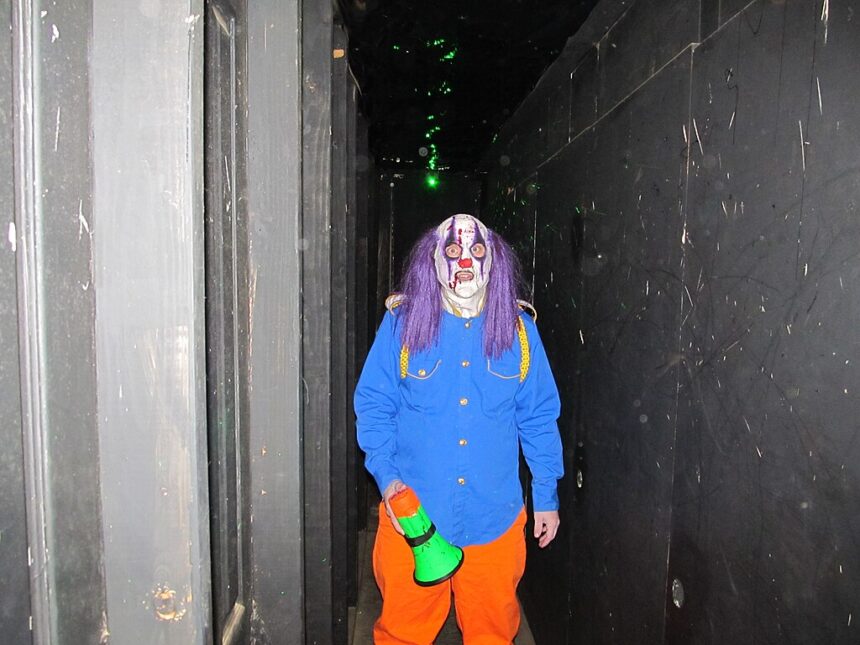 Creepy clown at Doc Wilkes House of Horrors in Longview Texas, used for the 2016 killer clown sightings story