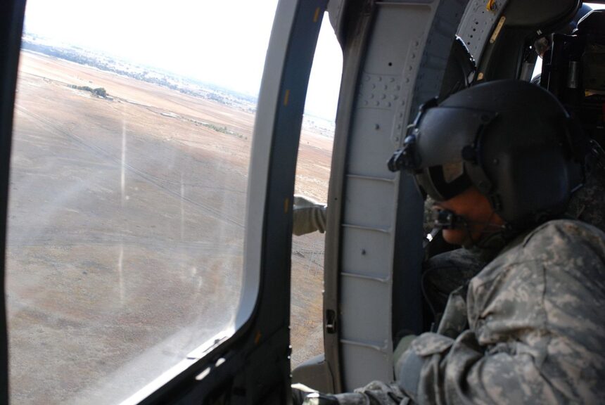 Colorado National Guard aviators search for 6 year old Falcon Heene from a UH 60 Black Hawk over northeastern Colorado in 2009