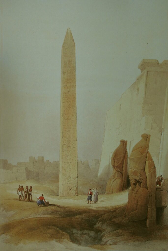 David Roberts illustration of the Luxor obelisk of Ramesses II, showing the Egyptian background relevant to the Vatican Obelisk