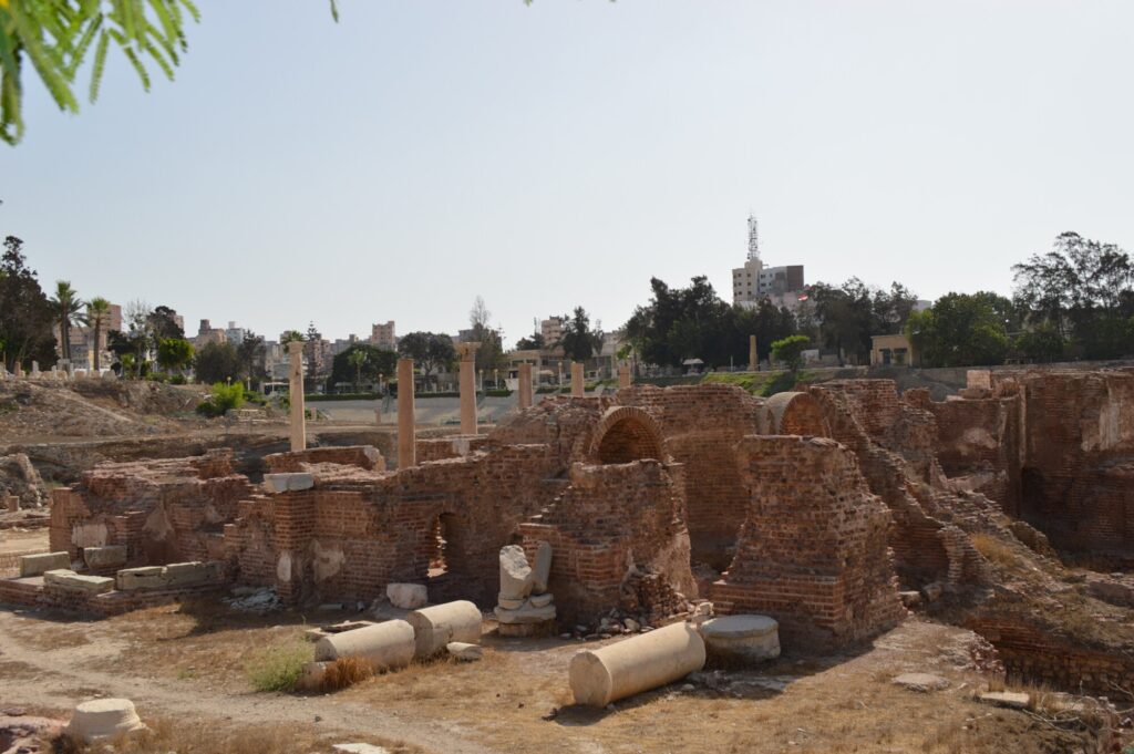 Roman theatre ruins in Alexandria, used in an article about the Vatican Obelisk and the Roman reshaping of Egypt