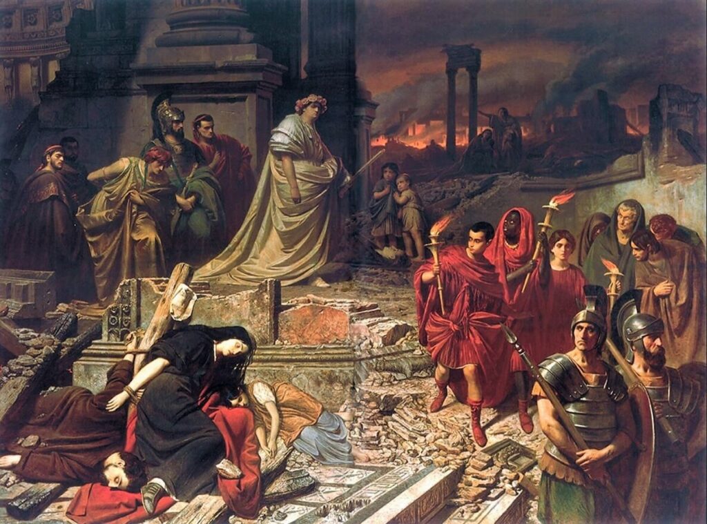 Karl von Piloty painting of Nero watching the burning of Rome, used in an article about the Vatican Obelisk and the world of imperial Rome