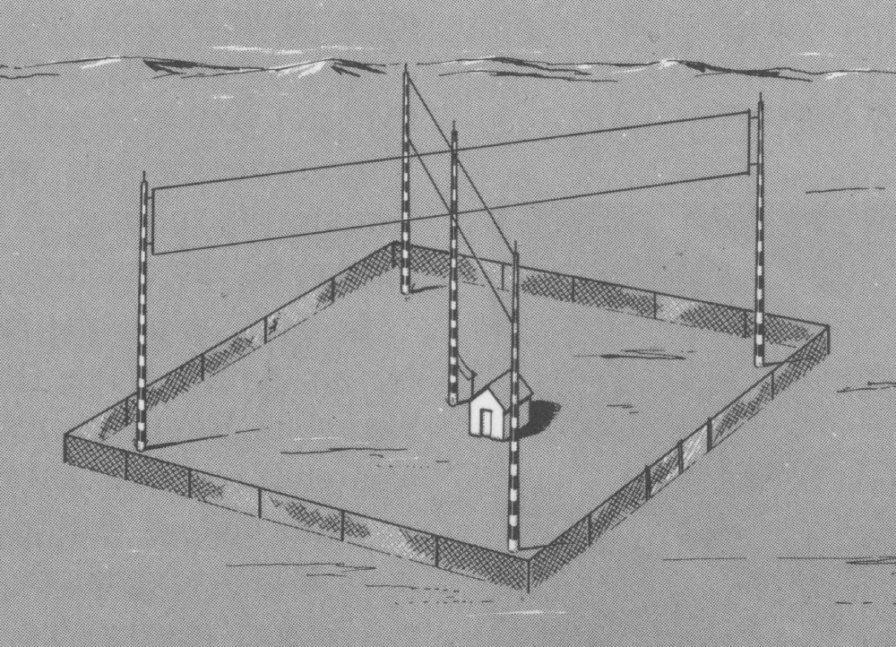 Early low-frequency radio station using crossed loop antennas