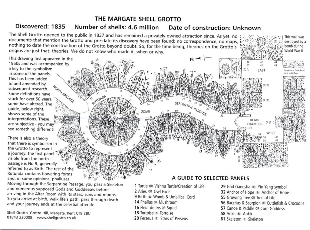 Diagram of the Margate Shell Grotto showing its underground layout, chambers, and passageways