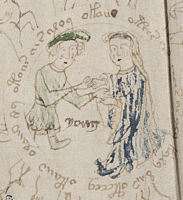 Voynich Manuscript imagery showing symbolic figures and diagrams that some researchers connect to astrology and medicine.