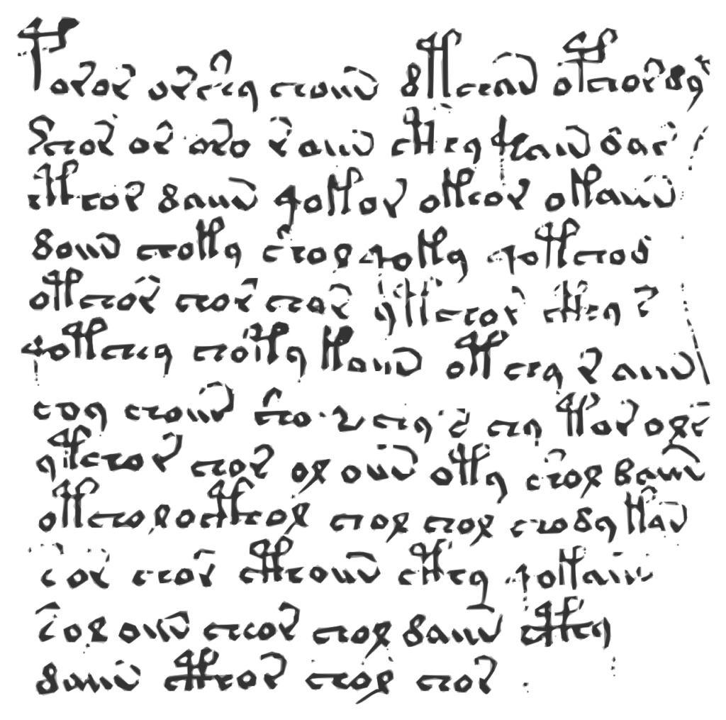 A page from the Voynich Manuscript showing lines of undeciphered text and unusual symbols.