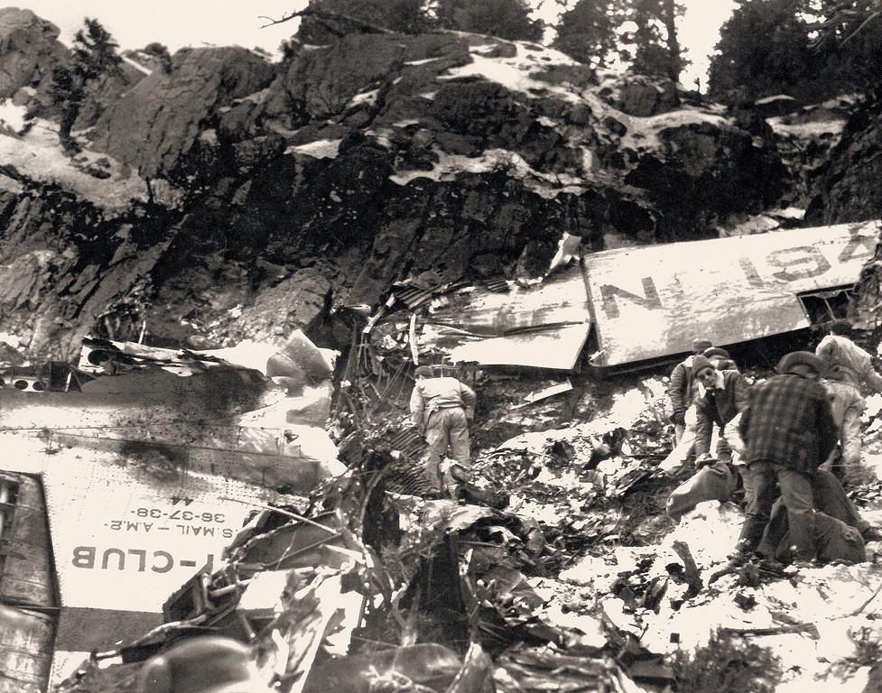 Wreckage of Transcontinental and Western Air Flight 3 after the 1942 crash on Potosi Mountain near Las Vegas