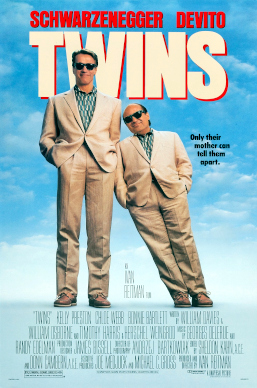 Twins 1988 movie poster featuring Arnold Schwarzenegger and Danny DeVito