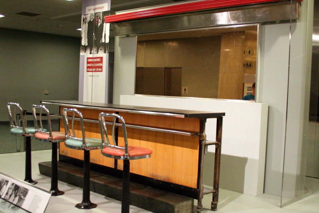 The lunch counter where Greensboro students carried out the 1960 sit-in protest is being displayed at the National Museum of American History in Washington, D.C.