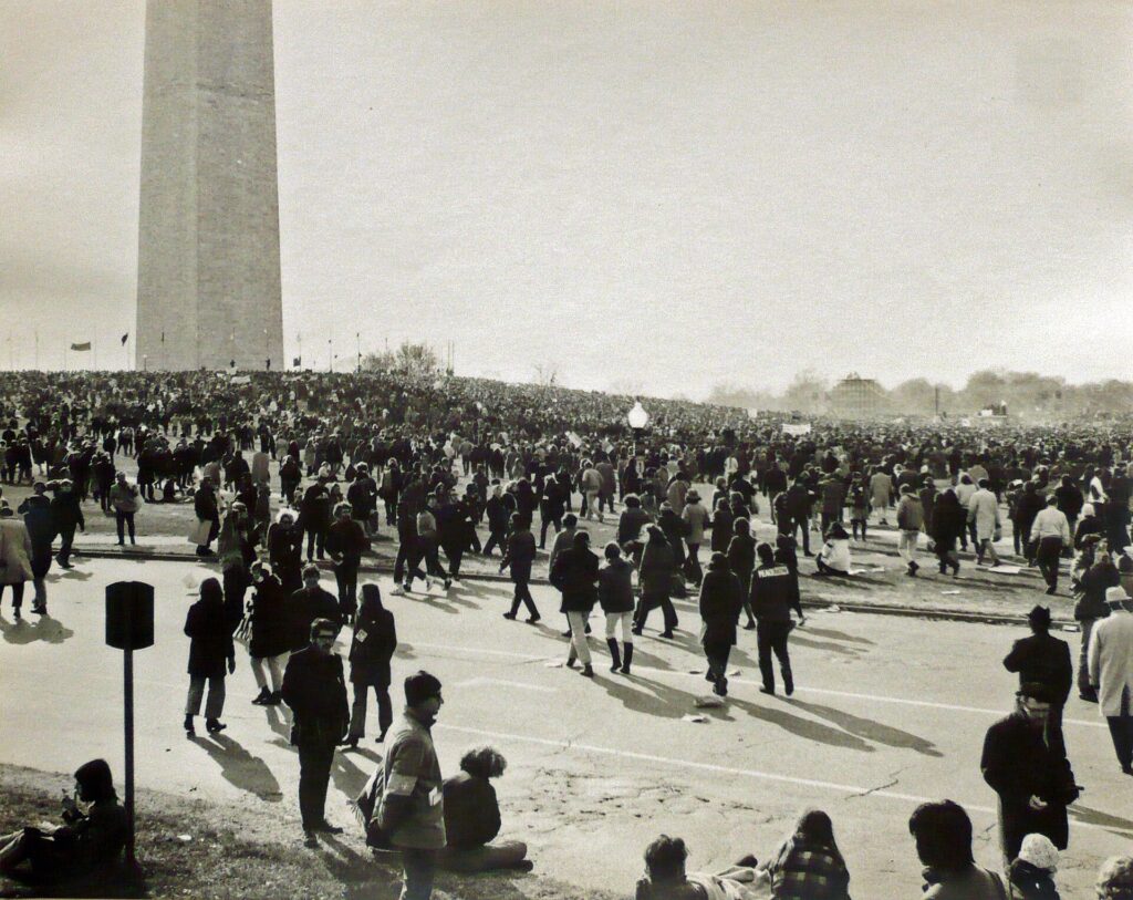 Demonstrators gather near the Washington Monument during an anti-Vietnam War protest in 1969.