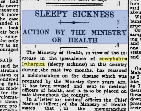 A 1924 article from the Glasgow Herlad, informing about the increase of Encephalitis Lethargica and the actions taken by the Ministry of Health to control it.