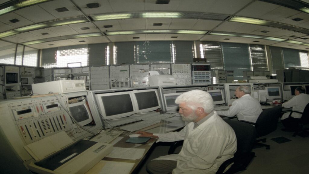 The U-70 atom smasher control panel in the Institute for High Energy Physics in the city of Protvino.
