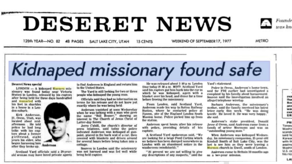 The headlines of the Deseret News on 17th September would proclaim that Kirk had been 'found' safe. Image taken via Google News Archive, from The Deseret News.