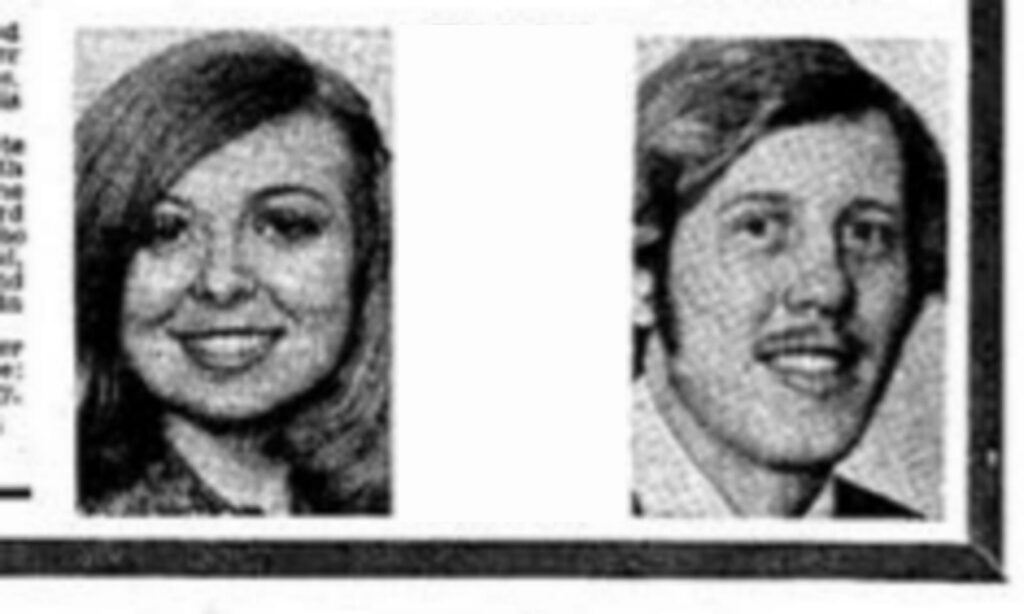 Images of how Joyce McKinney and Keith May looked upon arrival in England. Image taken via Google News Archive, from The Daily Mirror.