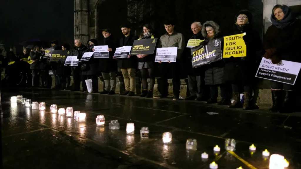 A vigil to mark the first anniversary of the death of Cambridge university student, Giulio Regeni