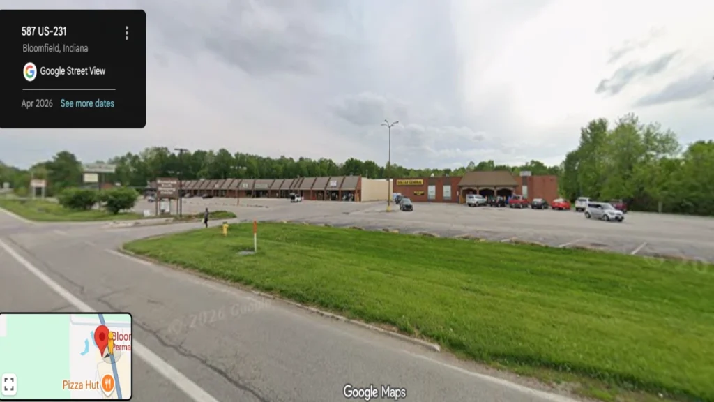 Google Street View of the US Highway 231 shopping complex in Bloomfield, Indiana, where Marina Boelter was last seen leaving the former Bloomfield IGA.