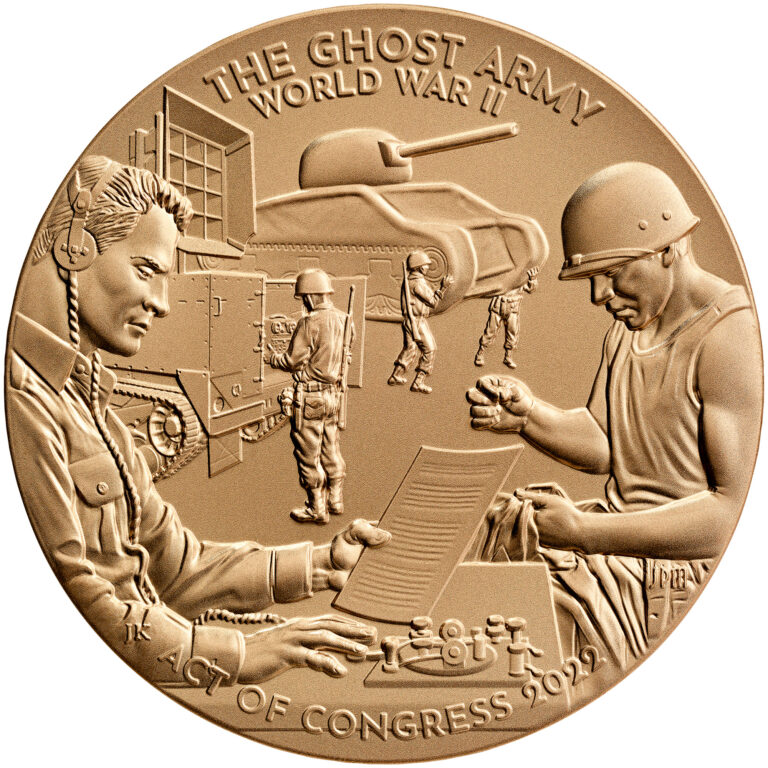 Congressional Medal Awarded to honour the contributions of the Ghost Army, in World War II. Image taken via Wikimedia Commons.