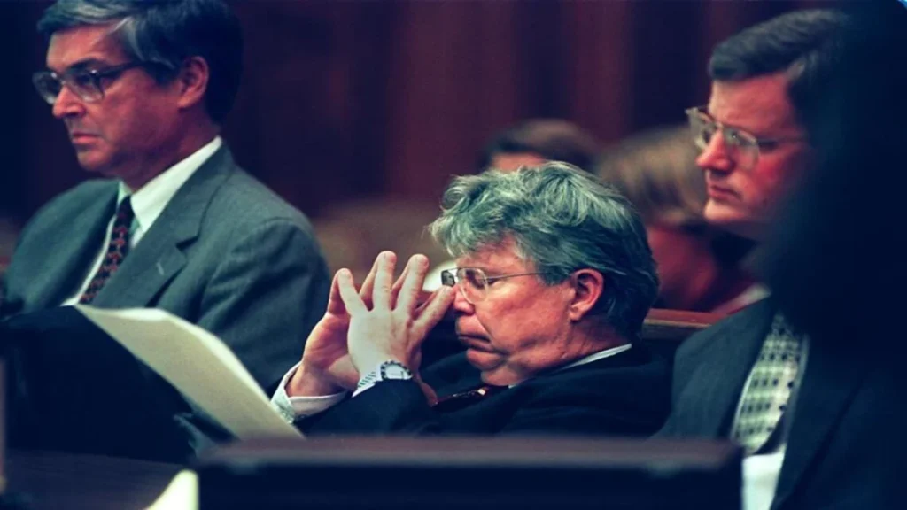 Henry Johnson Blair seated at the defence table during his 1996 criminal trial.