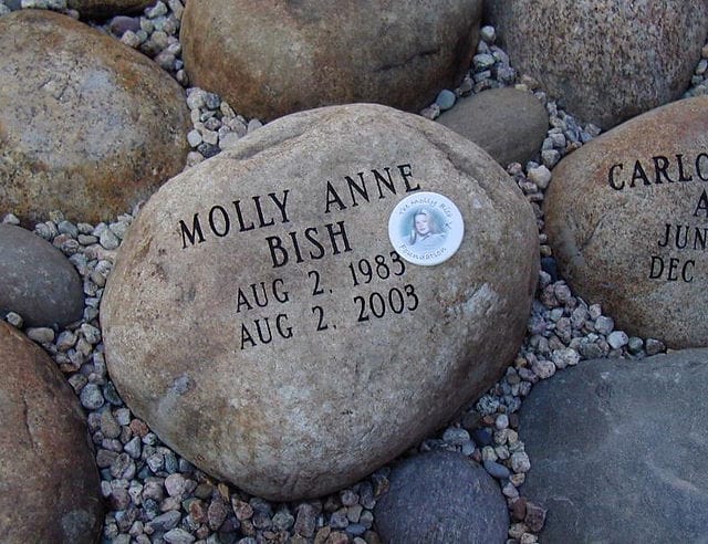Memorial stone engraved with Molly Bish’s name, created in remembrance of her life and the legacy continued through the Molly Bish Foundation.