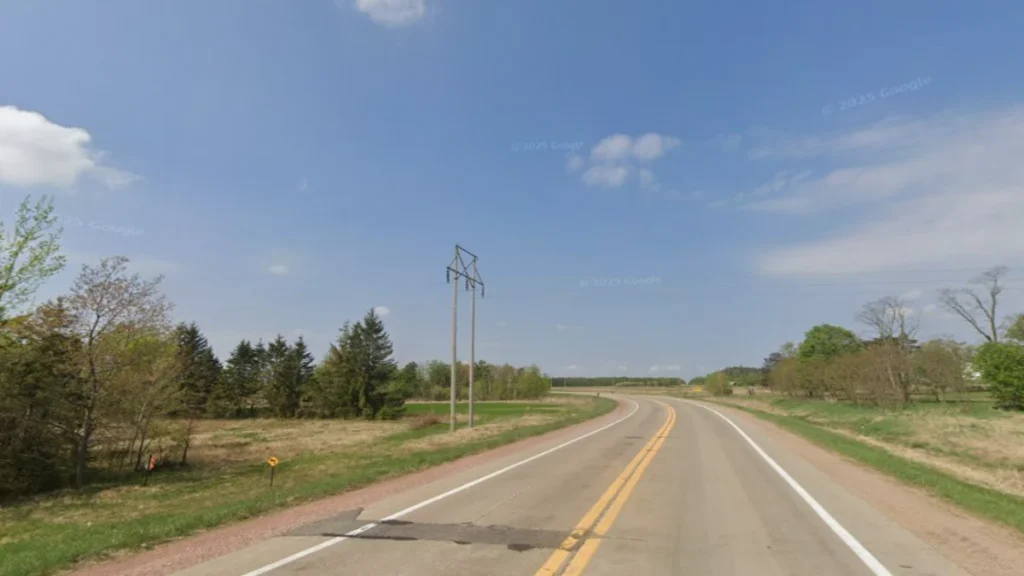 Rural two-lane section of Wisconsin State Highway 52 in Marathon County, part of the route Kevin Kielcheski said he drove with Kayla Berg in August 2009.