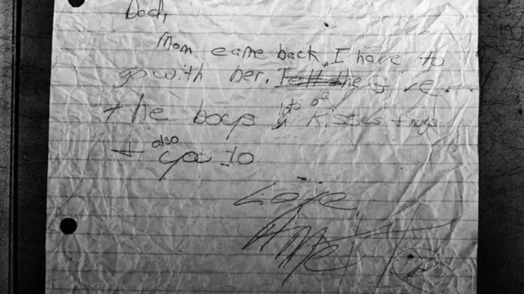 Handwritten note attributed to Annette Sagers after her 1988 disappearance.