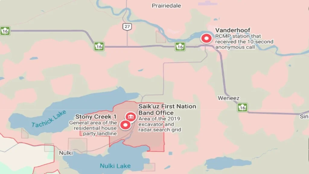Map of the Vanderhoof and Stoney Creek area linked to a 1996 tip about the missing Jack family.