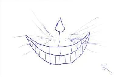 Cheshire Cat sketch found on Leah Roberts’s desk after her disappearance.