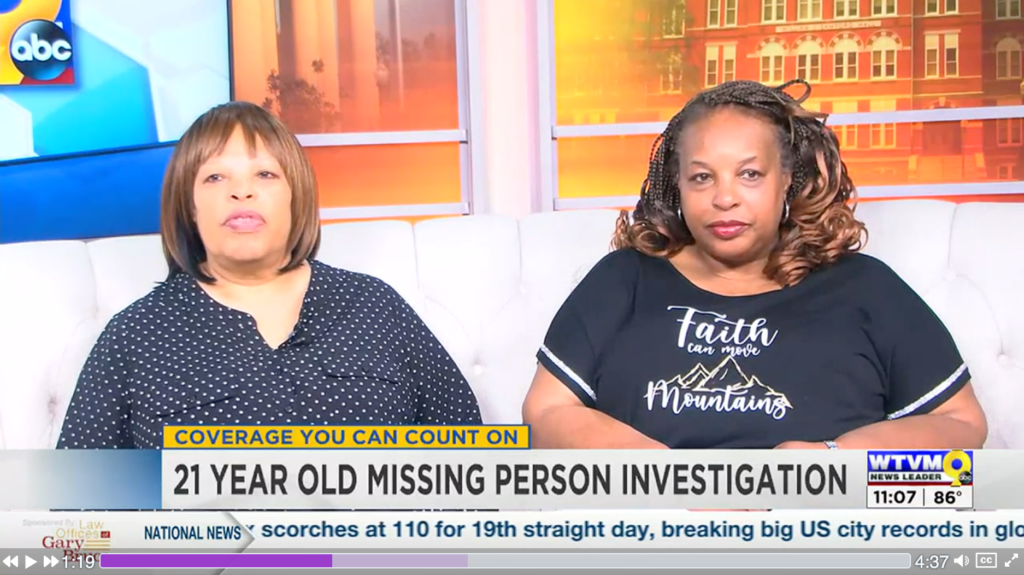 Martha McKenzie and Roselyn Mathis discussing the unsolved disappearance of Christopher Thompkins.