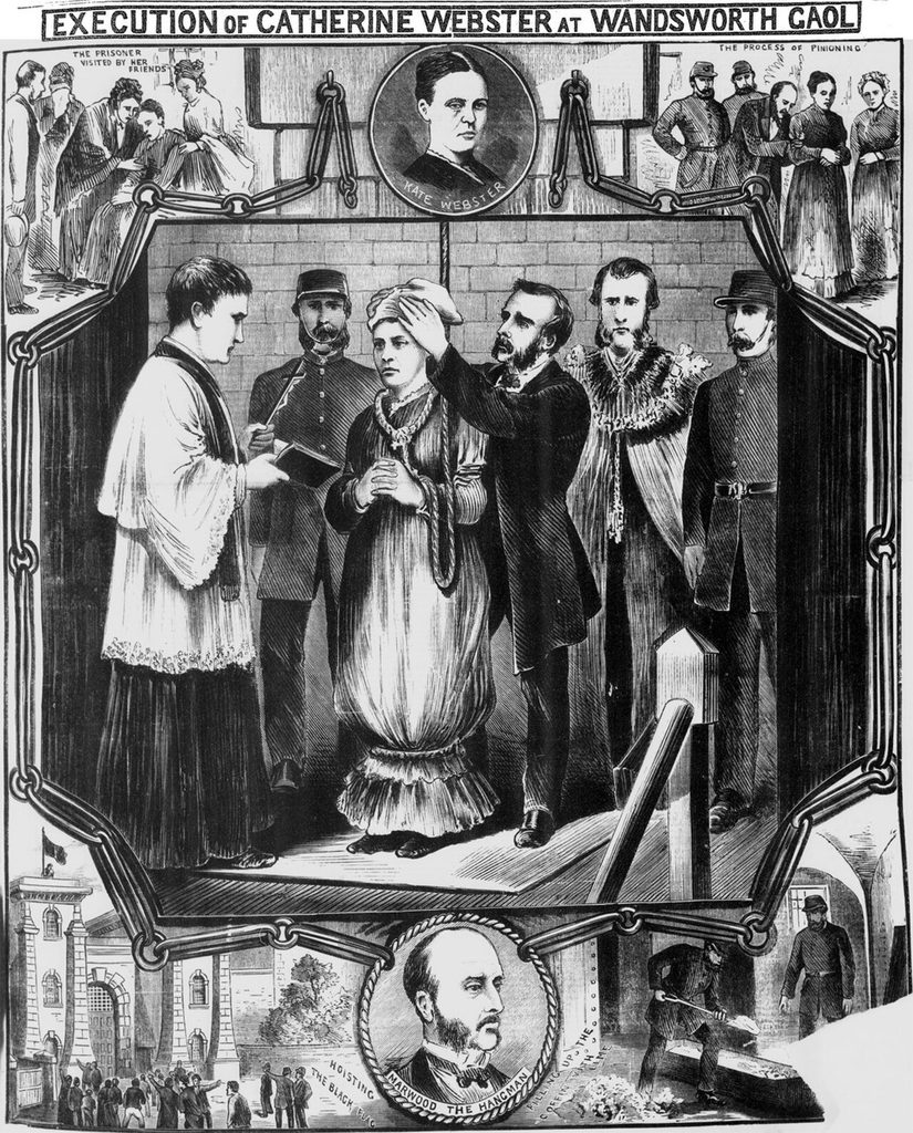 Victorian newspaper illustration depicting the execution of Kate Webster at Wandsworth Prison.