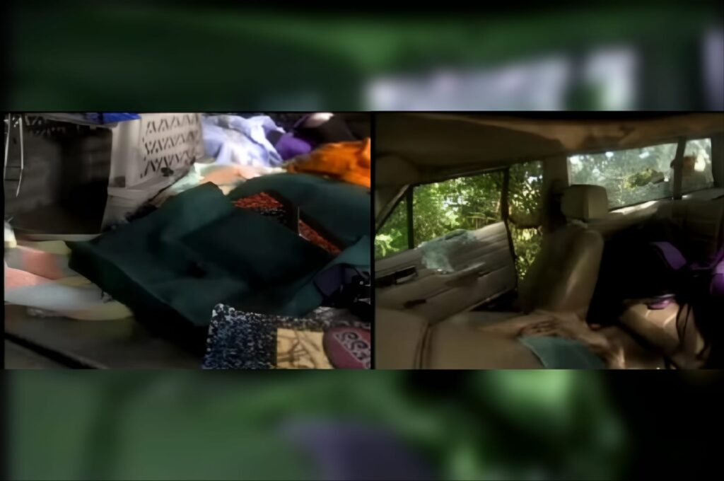 Interior of Leah Roberts’s damaged Jeep Cherokee after it was found abandoned in Washington.