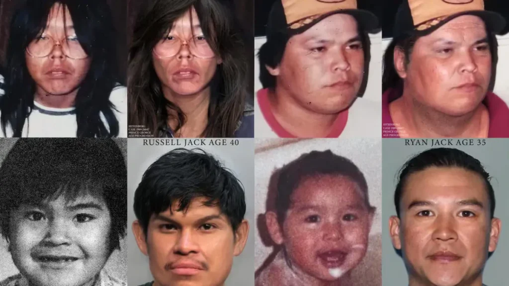 Age-progressed portraits of missing Jack family members Doreen, Ronnie, Russell and Ryan.
