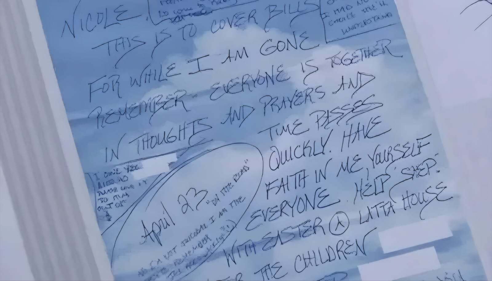 Handwritten note left by Leah Roberts before her disappearance.