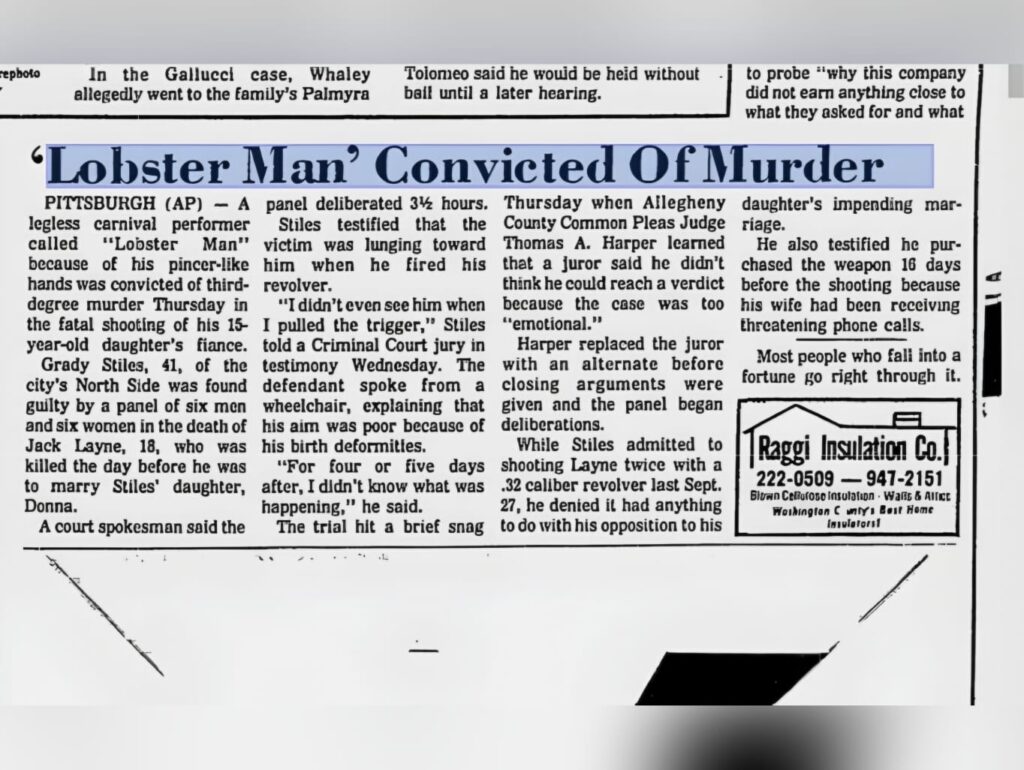 1979 newspaper clipping reporting Grady Stiles Jr.’s murder conviction.
