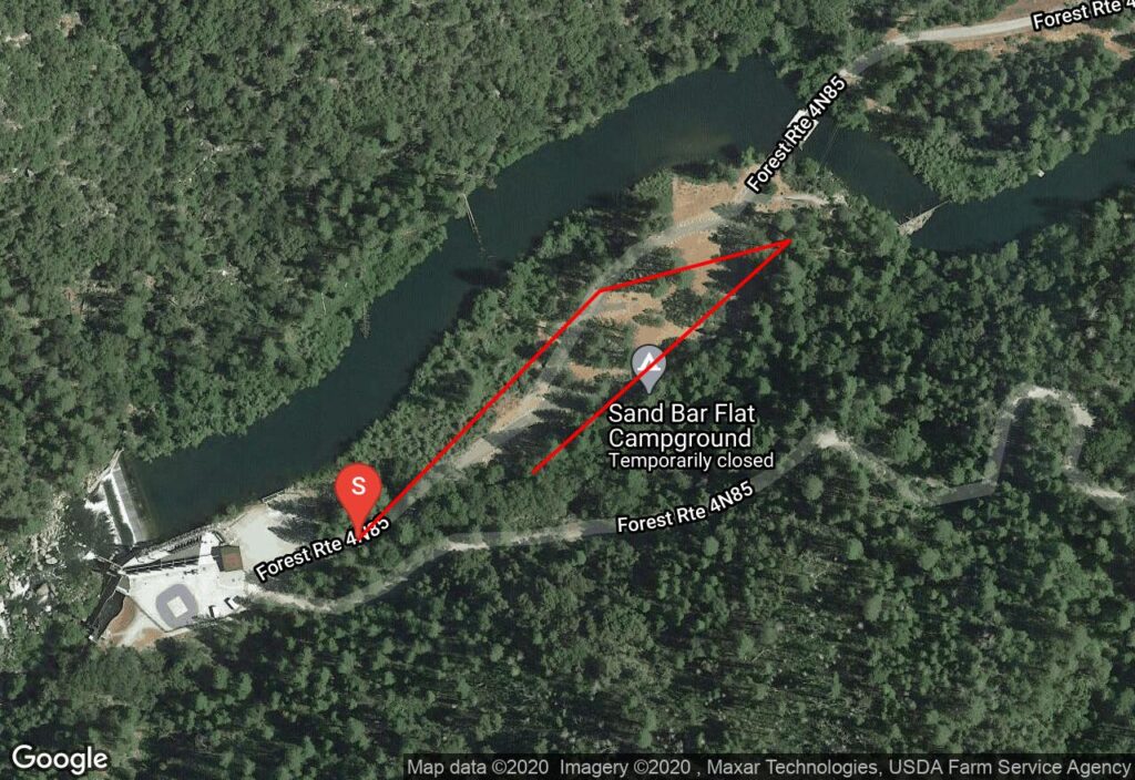 Map view of Sand Bar Flat Campground along the Stanislaus River, where Michael Madden disappeared in 1996.