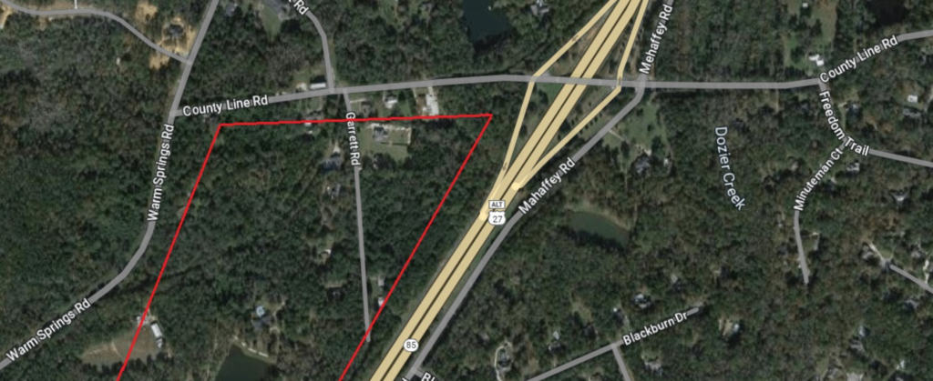 Map of the wooded Harris County area where Christopher Thompkins vanished while working with a survey crew.
