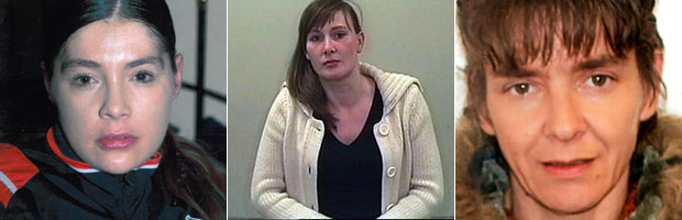 Victims of the Crossbow Cannibal. Suzanne Blamires (left), Shelly Armitage (centre) and Susan Rushwood (right) are shown here.