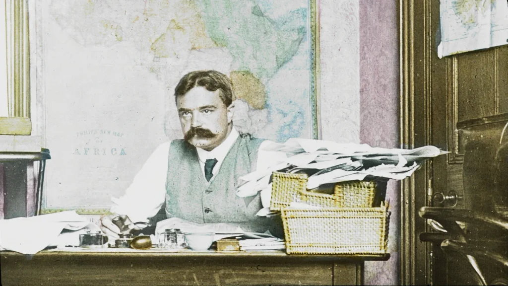 Tinted historical portrait of Congo reform campaigner E.D. Morel from the early 20th century.